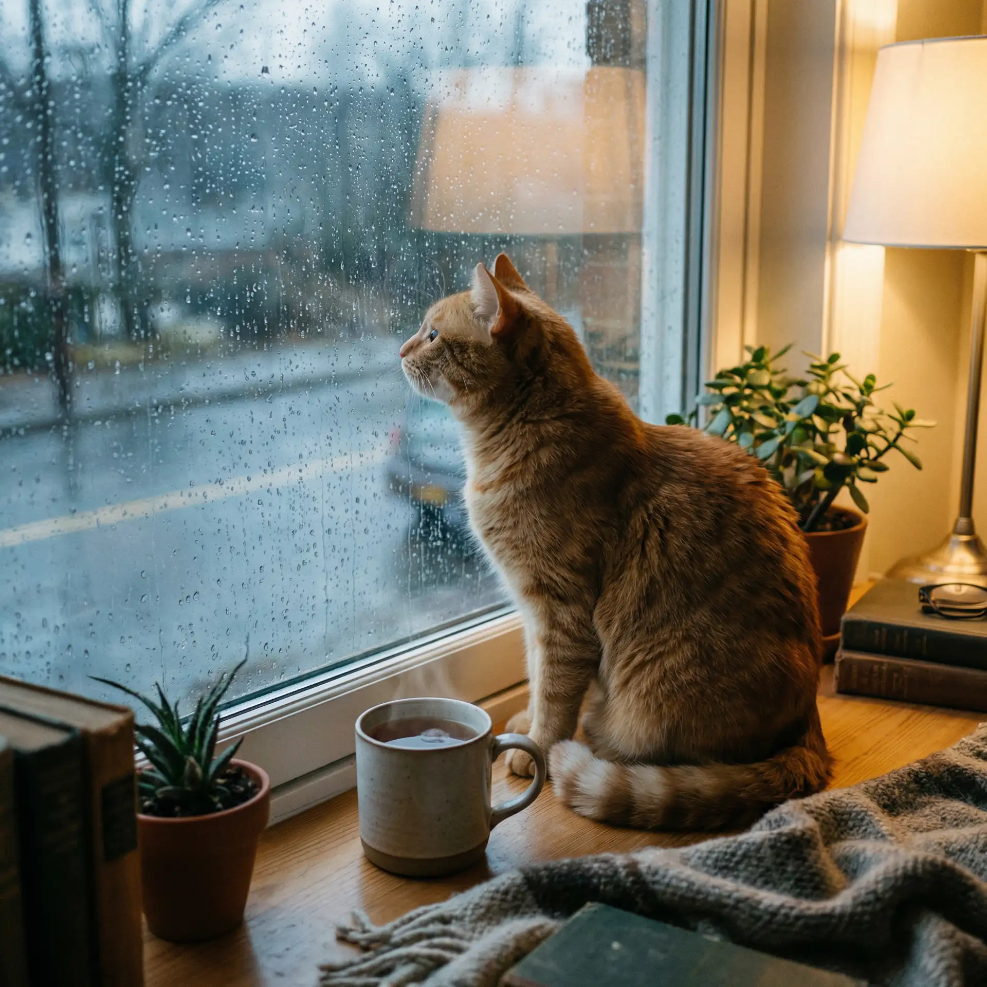 猫咪望着窗外的雨 - YW3121龙物视频永不失联